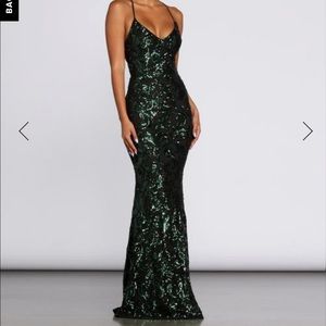 Embroidered green and black dress